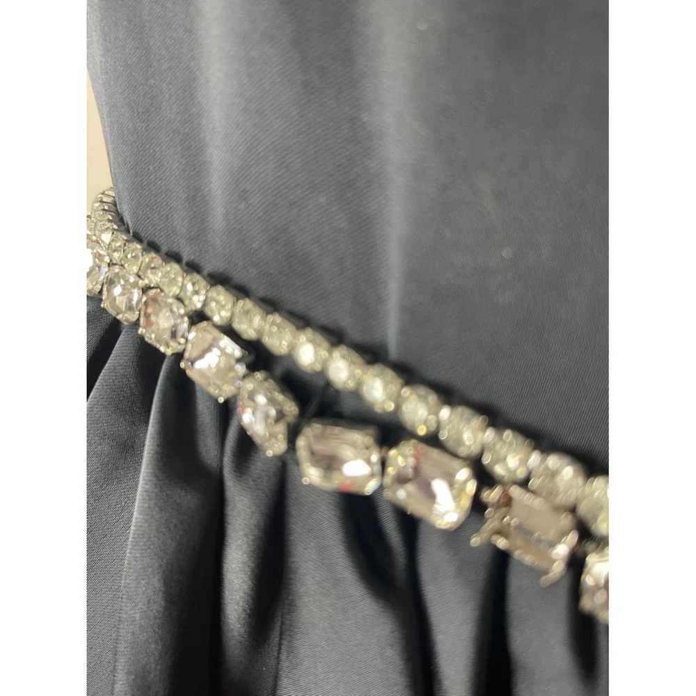Mac Duggal Black Satin Puff Sleeve Rhinestone Mini Dress Style 20688 FLAWED